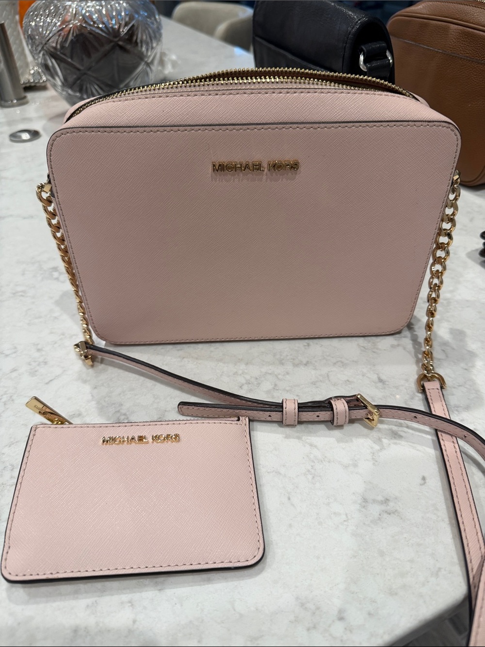 Michael Kors Blush Pink Saffiano Crossbody with Card Case